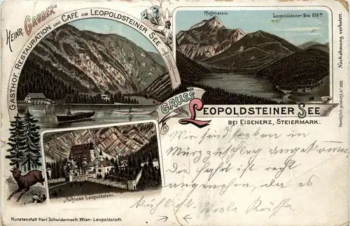 Gruss vom Leopoldsteiner See bei Eisenerz - Litho -262478