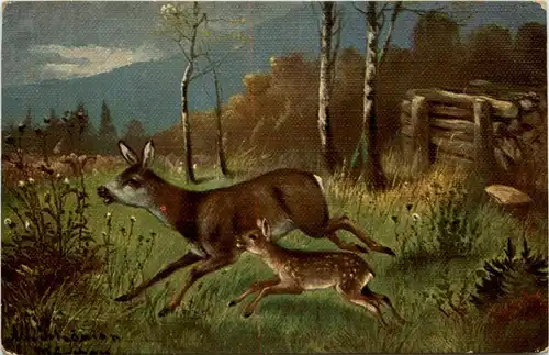 Rehe - Künstlerkarte Schönian -271126