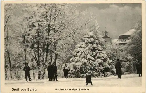 Gruss aus Barby - Rauhreif vor dem Seminar -263646