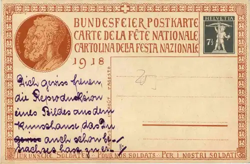 Bundesfeier Postkarte 1918 - Ganzsache -274172