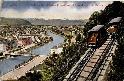 Graz,Partie an der Schlossberg-Drahtseilbahn mit Ausblick -315678