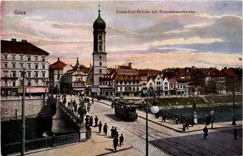 Graz/Steiermark - Graz, Franz-Carl-Brücke mit Franziskanerkirche -315644