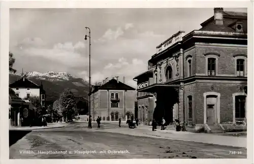 Villach/Kärnten - Villach, Hauptbahnhof u. Hauptpost, mit Dobratsch -315872