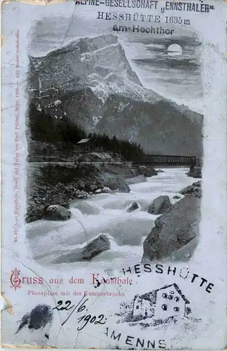 Gesäuse, Hesshütte am Hochthor, Gruss aus dem Ennsthale, -315244