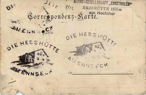 Gesäuse, Hesshütte am Hochthor, Gruss aus dem Ennsthale, -315244