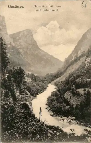 Gesäuse/Steiermark - Gesäuse, Planspitze mit Enns und Bahntunnel -315264