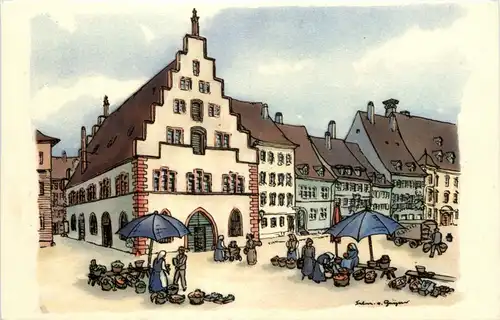 Freiburg - Kornhaus - Künstlerkarte H. v. Geyer -242420