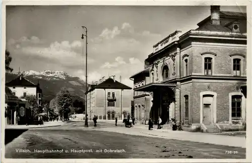 Villach/Kärnten - Villach, Hauptbahnhof u. Hauptpost, mit Dobratsch -315874