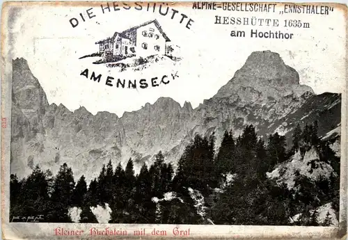 Gesäuse, Hesshütte am Hochthor, Kleiner Buchstein mit dem Grat -315234