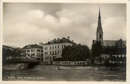 Villach/Kärnten - Villach, Drau mit Nukolai-Kirche -317654