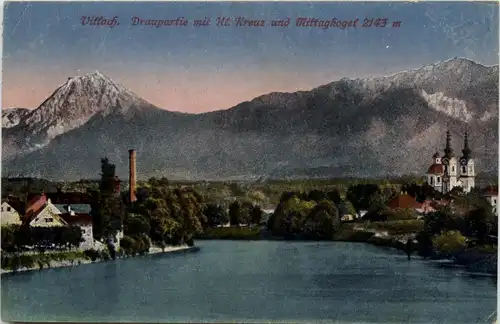 Villach/Kärnten - Villach, Draupartie, mit Hl. Kreuz und Mittagskogel -316192