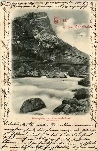 Gesäuse: Gruss aus dem Ennstale, mit Planspitze und Kummerbrücke -318002