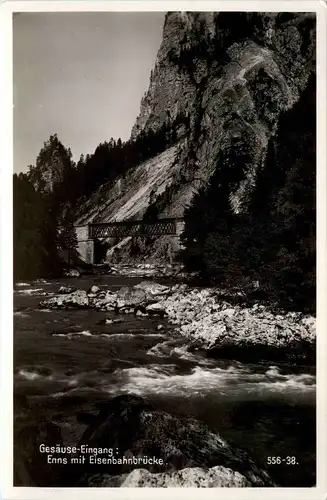 Admont und Gesäuse/Steiermark - Gesäuse: Eingang - Enns mit Eisenbahnbrücke -317218