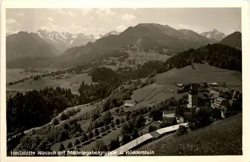 Oberstdorf, Heilstätte Wasach mit Mädelegabelgruppe und Widderstein -318784