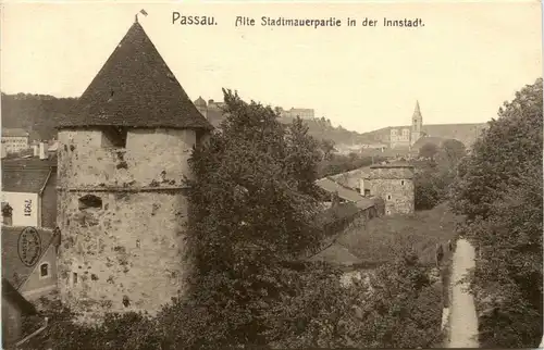 Passau/Bayern - Passau, Alte Stadtmauerpartie in der Innstadt -319340