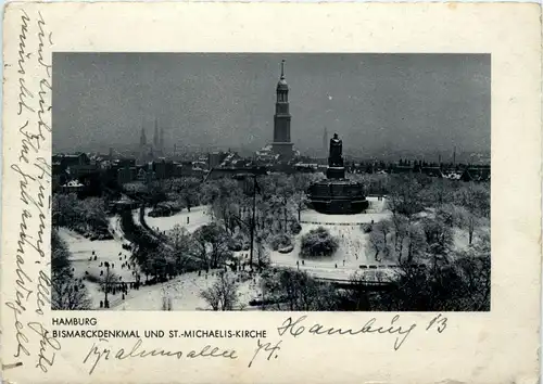 Hamburg, Bismarckdenkmal und St.-Michaeliskirche -319286