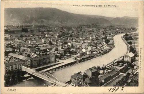 Graz/Steiermark - Graz, Blick vom Schlossberg gegen die Murenge -313882