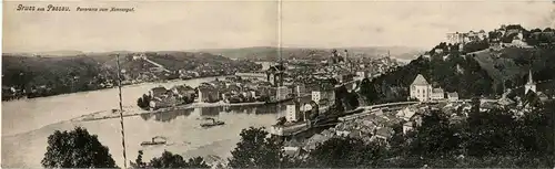 Passau/Bayern - Panorama vom Nonnengut (Klappkarte) -321388