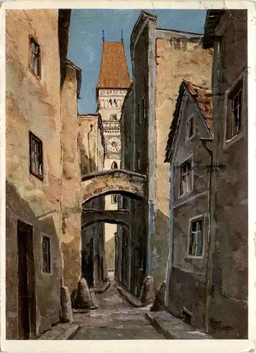 Passau/Bayern - Höllgasse mit Blick gegen Rathaus -321280