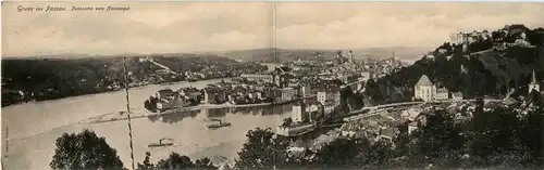 Passau/Bayern - Panorama vom Nonnengut (Klappkarte) -321390