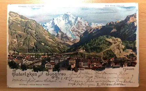 Interlaken - Künstlerkarte C. Steinmann mit echtem Edelweiß -S94