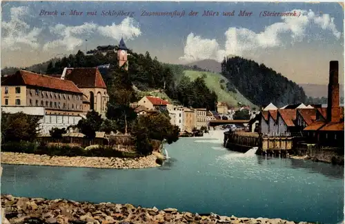 Bruck a.d. M. , mit Schlossberg, Zusammenfluss der Mürz und Mur -323358