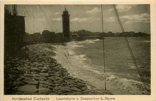 Cuxhaven - Leuchtturm und Seepavillon bei Sturm -289070