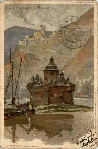 Caub mit der Pfalz - Litho -288470