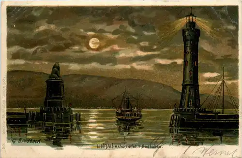 Lindau - Hafeneinfahrt - Litho -293352