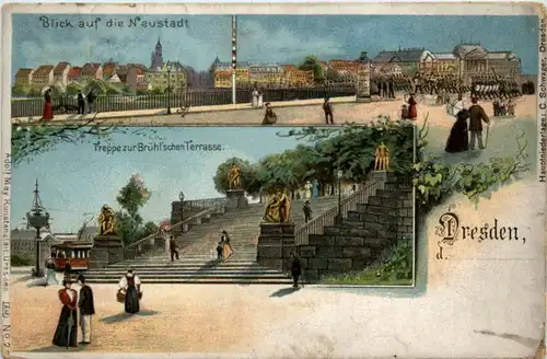 Dresden - Blick auf die Neustadt - Litho -223686