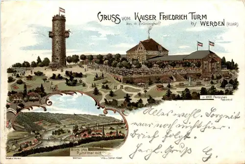 Gruss vom Kaiser Friedrich Turm bei Werden - Litho -224902