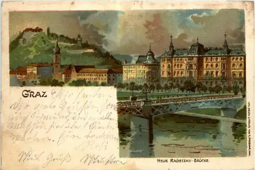Graz - Neue Radetzky Brücke - Litho -296216