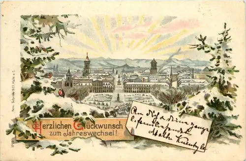 Karlsruhe - Herzlichen Glückwunsch zum Jahreswechsel - Litho -226948