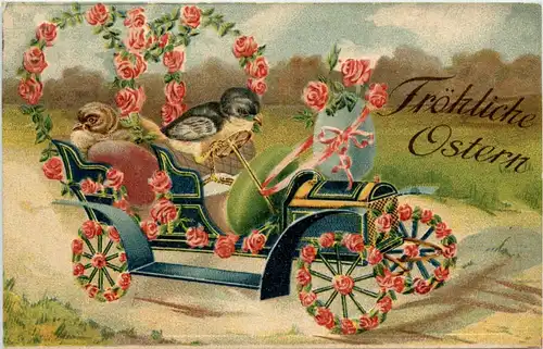 Ostern - Auto car - Prägekarte -227518