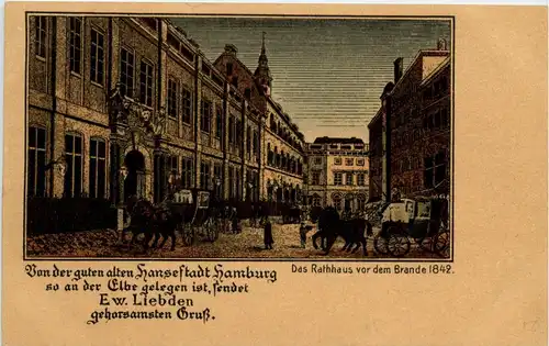 Hamburg- Rathaus vor dem Brand 1842 - Litho -299194