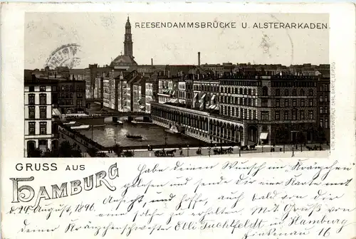 Gruss aus Hamburg - Reesendammsbrücke - Litho 1896 -299134