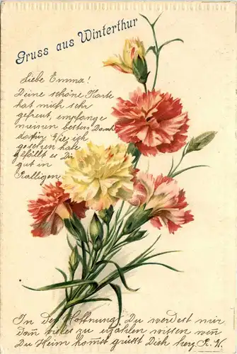 Gruss aus Winterthur - Blumen - Prägekarte -401612