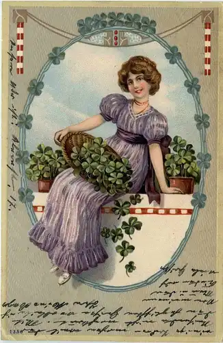 Frau mit Klee - Prägekarte -403096