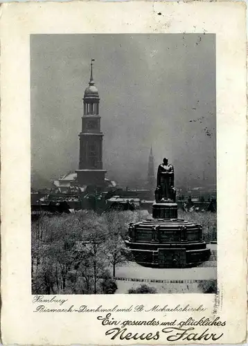 Hamburg - Bismarckdenkmal und St. Michaeliskirche -330328