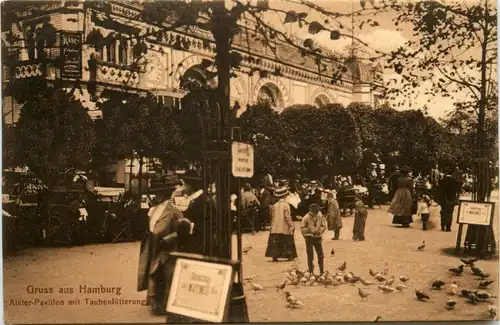 Hamburg - Alsterpavillon mit Taubenfütterung -332476