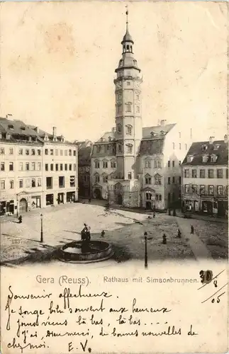 Gera - Rathaus mit Simonbrunnen -404104