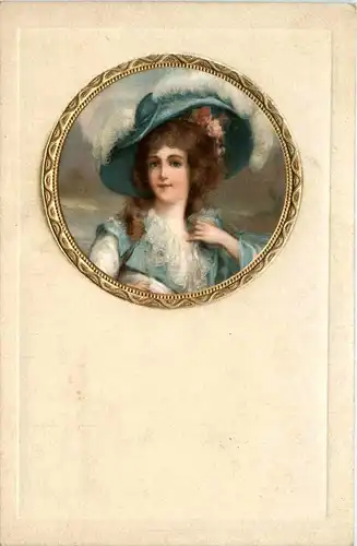 Frau mit Hut - Prägekarte -404816