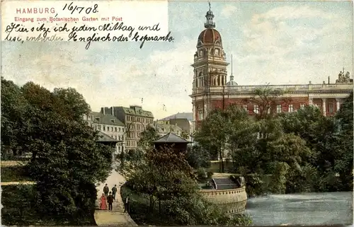 Hamburg, Eingang zum Botanischen Garten mit Post -318956