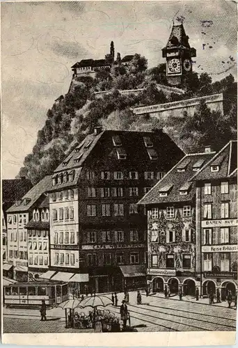 Graz/Steiermark - Hauptplatz mit Schlossberg -336142