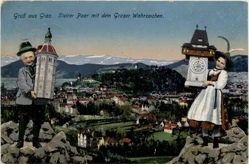 Graz/Steiermark - Steirer Paar mit dem Grazer Wahrzeichen -337576