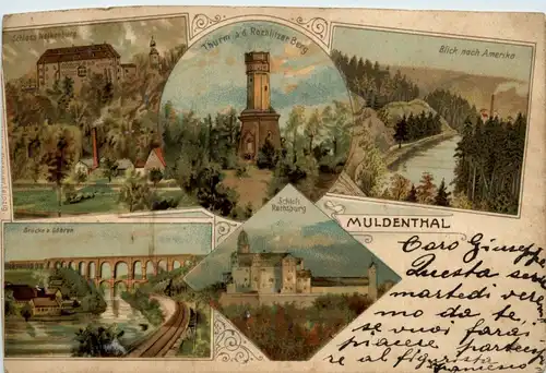 Muldenthal Schloss Rochsburg - Amerika Göhren - Litho -407968