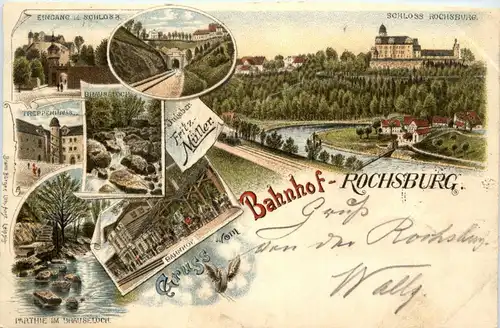 Gruss vom Bahnhof Rochsburg an der Mulde - Litho -408622