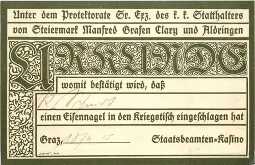 Graz/Steiermark - Staatsbeamten-Kasino, Kriegsjahr 1914 -337558