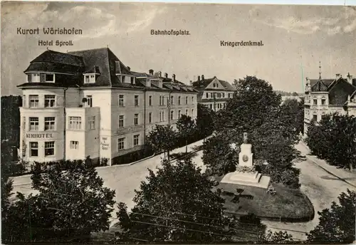 Bad Wörishofen/Bayern/Schwaben/Unterallgäu - Hotel Sproll, Bahnhofsplatz, Kriegerdenkmal -337690