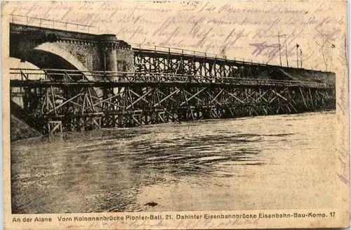 An der Aisne - Kolonnenbrücke Pionier Barl. 21 - Aisne - 02 - Feldpost -411932